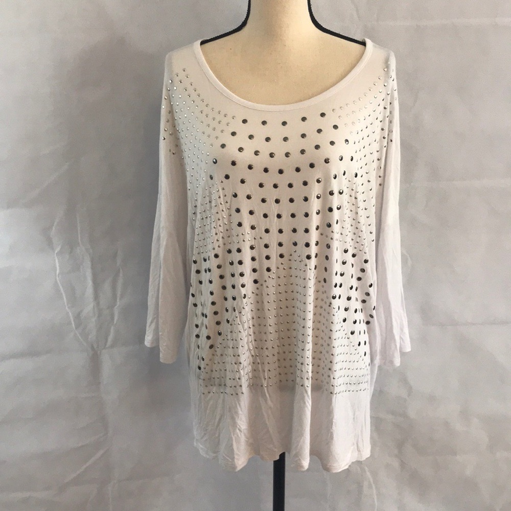 Belldini Blouse White & Silver Jewels NEW Size 3X